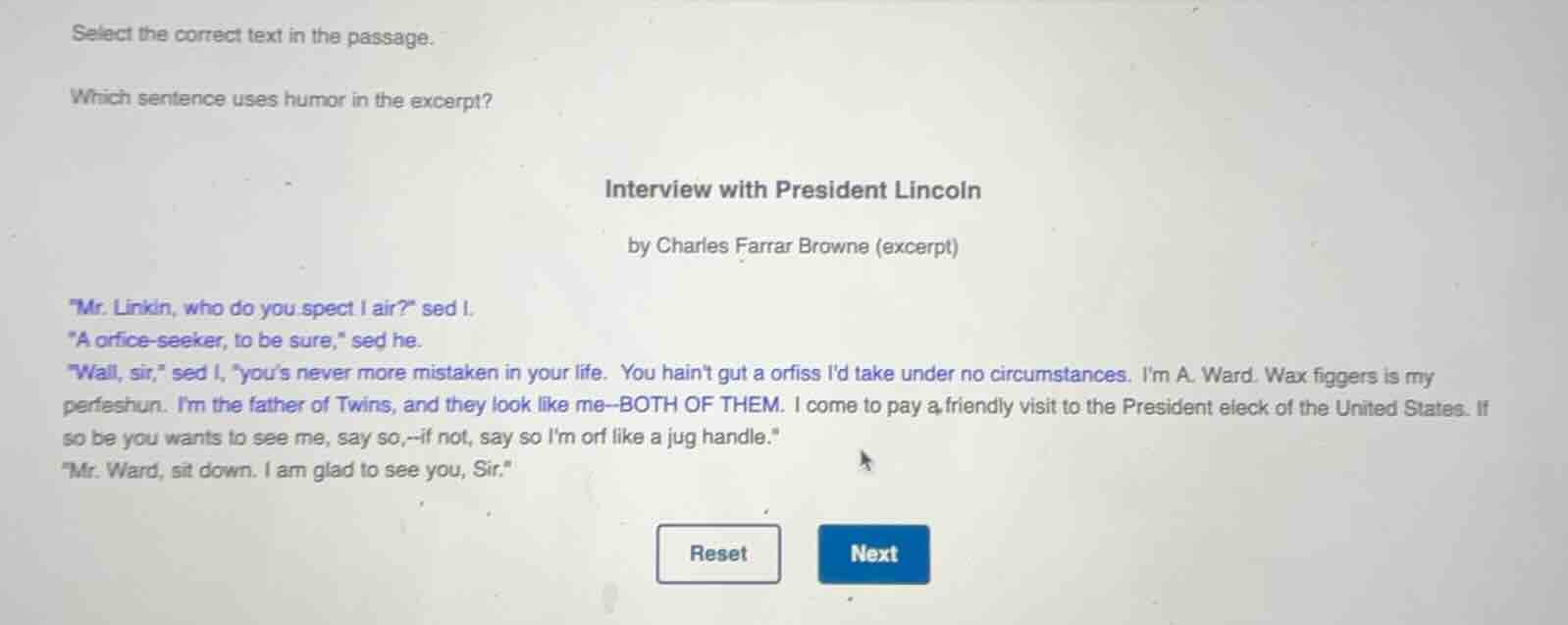 select the correct text in the passage. which sentence uses humor in th…