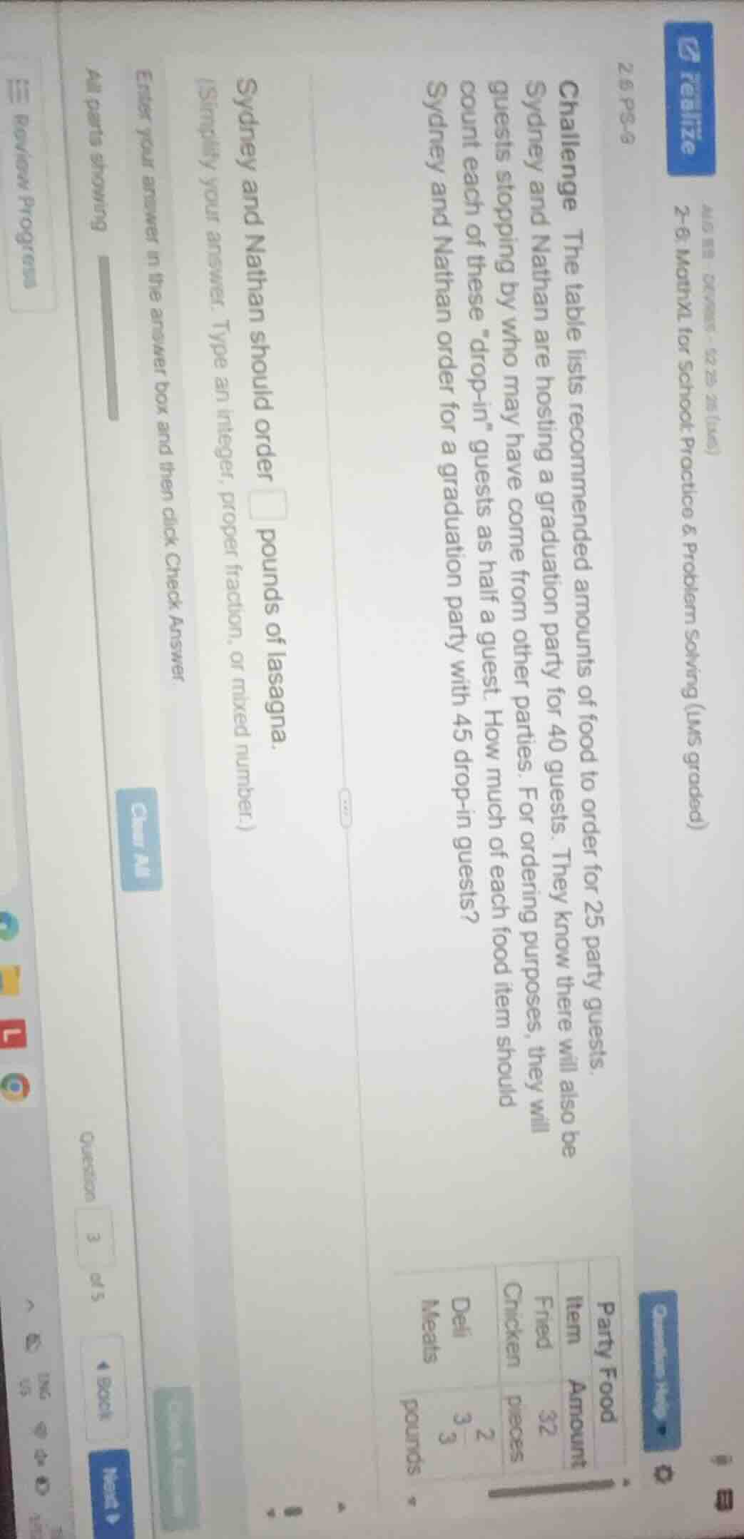 challenge the table lists recommended amounts of food to order for 25 p…