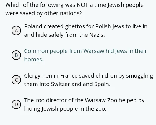 which of the following was not a time jewish people were saved by other…