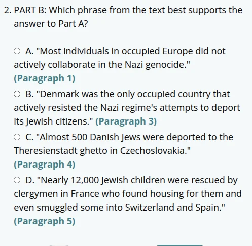 2. part b: which phrase from the text best supports the answer to part …
