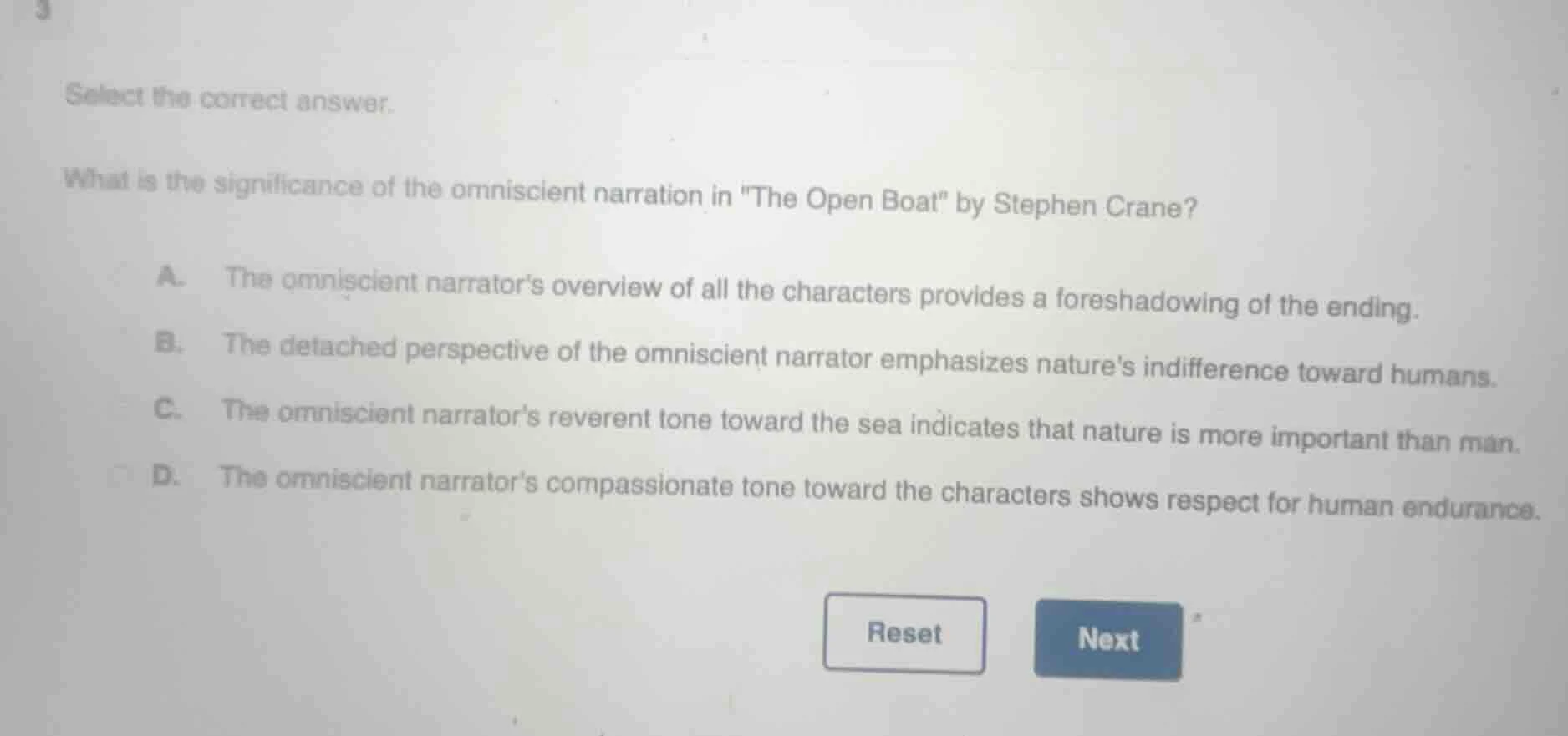 select the correct answer. what is the significance of the omniscient n…