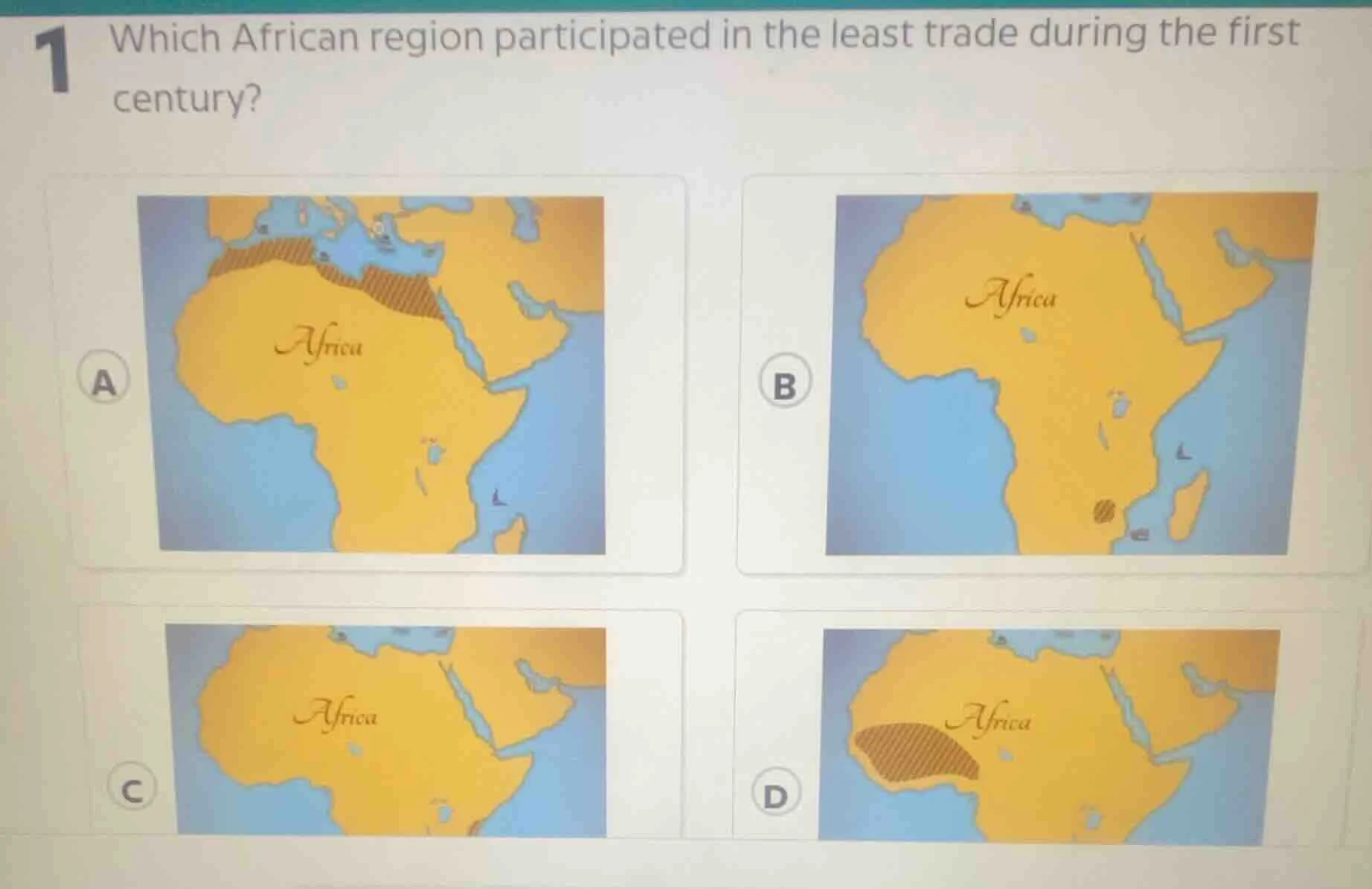 1 which african region participated in the least trade during the first…