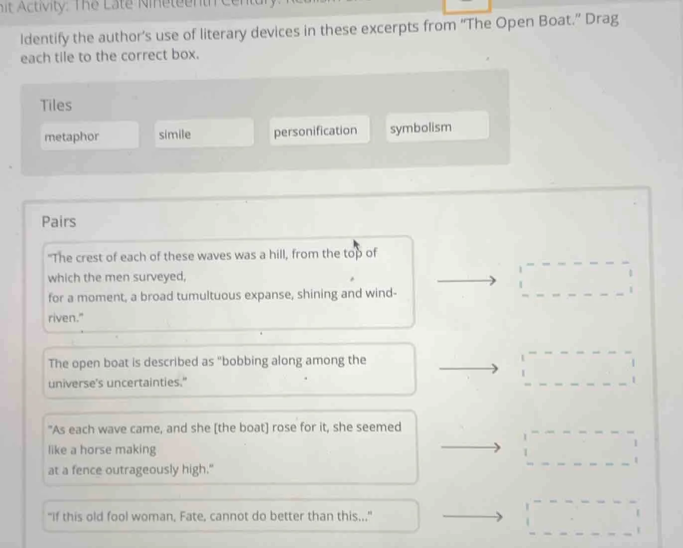 nt activity: the late nineteenth century: identify the author’s use of …