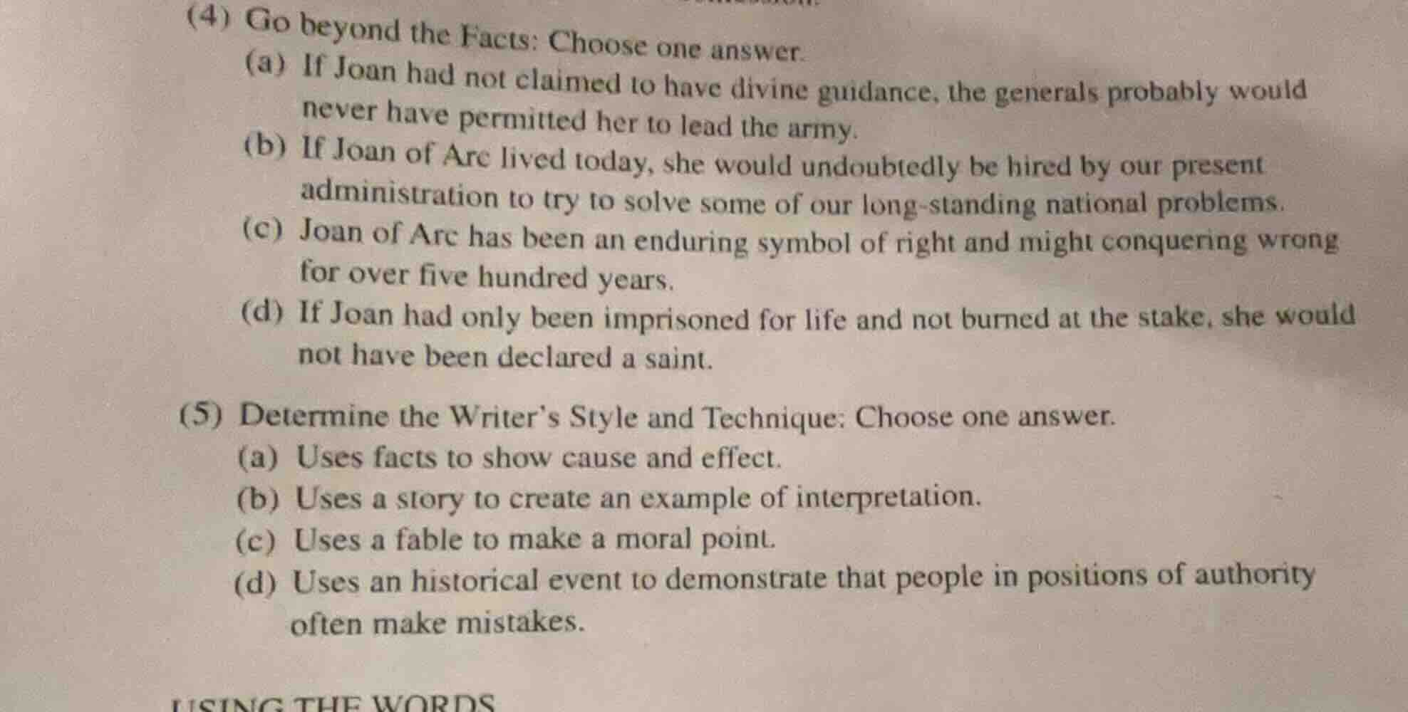 (4) go beyond the facts: choose one answer. (a) if joan had not claimed…
