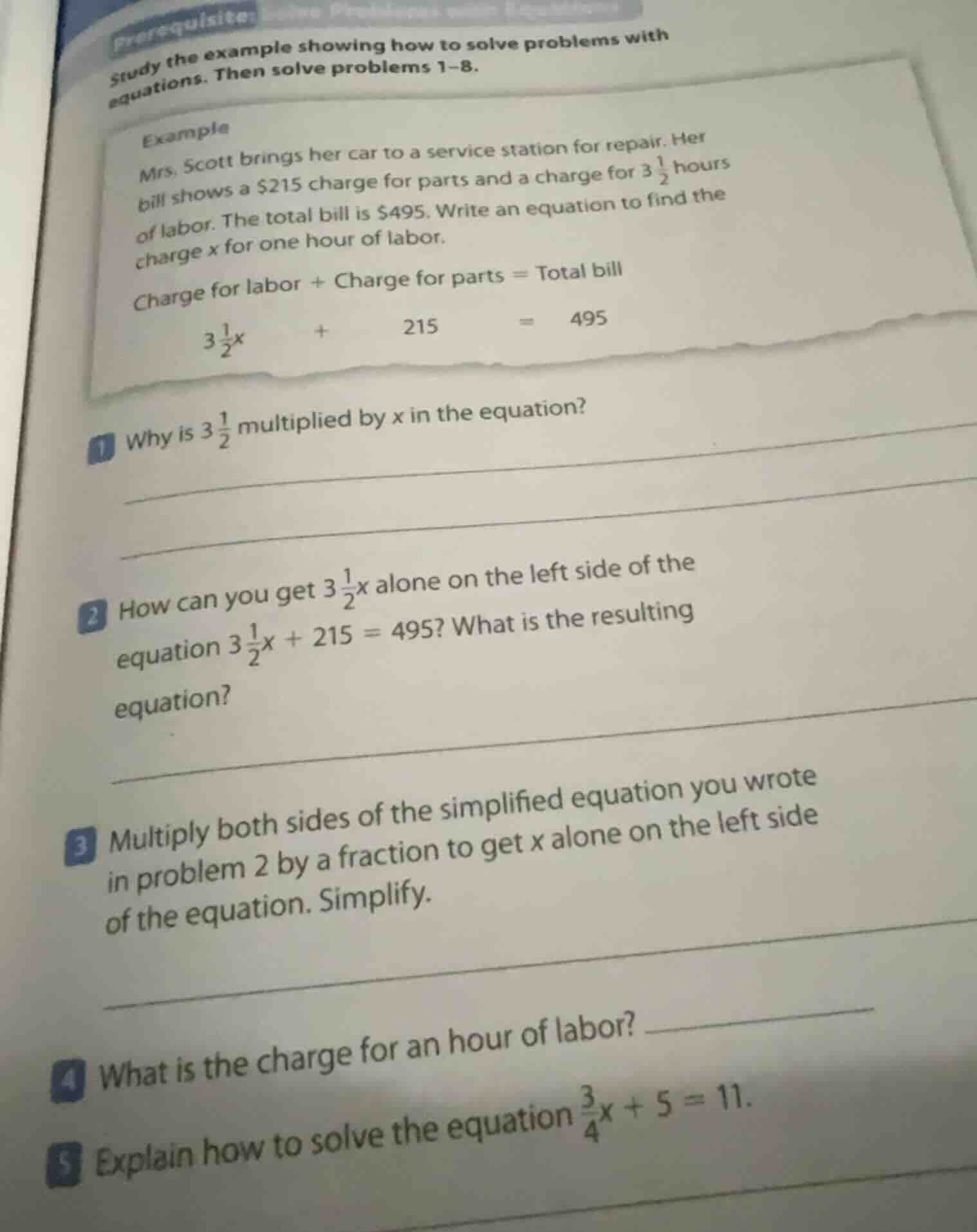 prerequisite: study the example showing how to solve problems with equa…