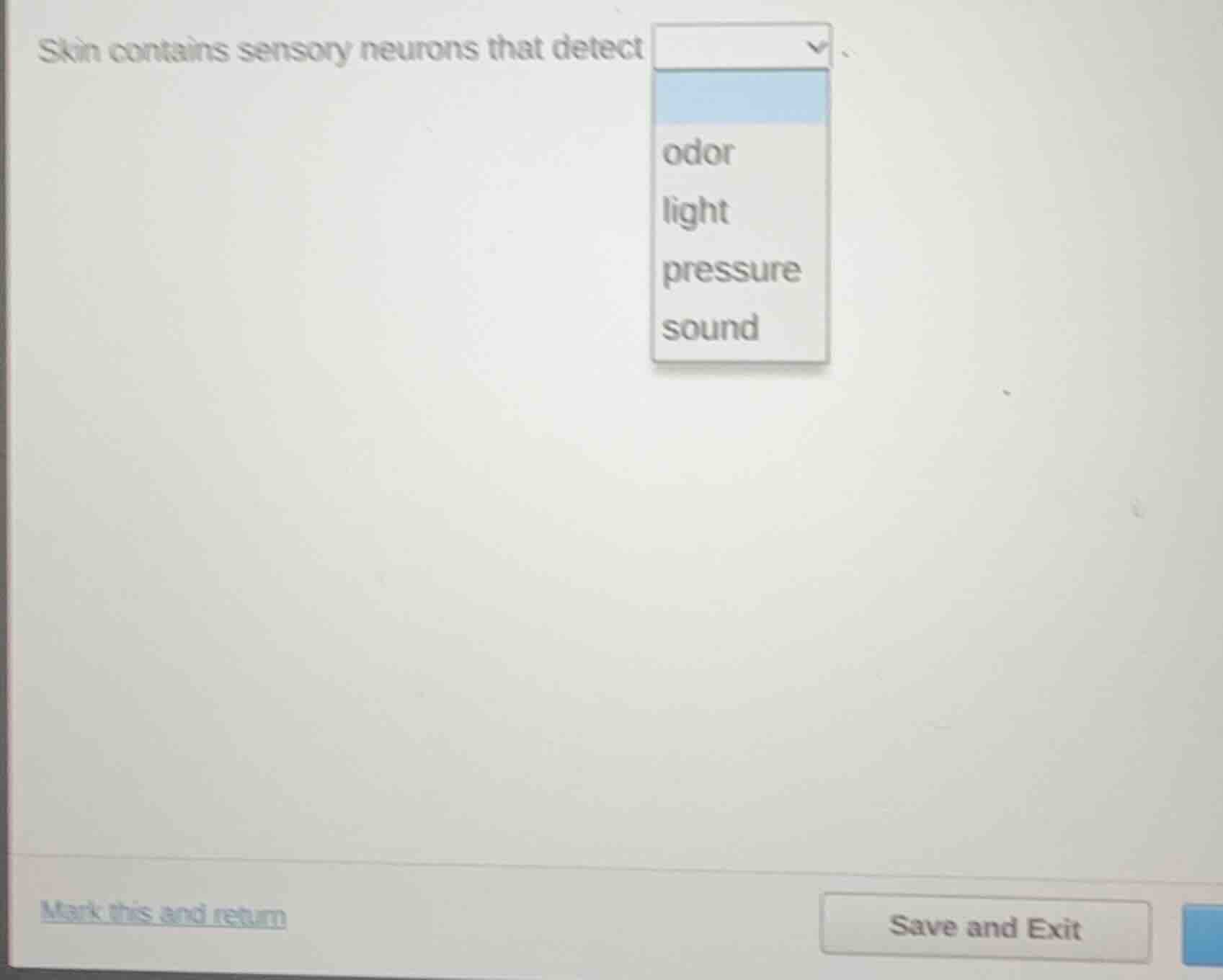 skin contains sensory neurons that detect odor light pressure sound mar…
