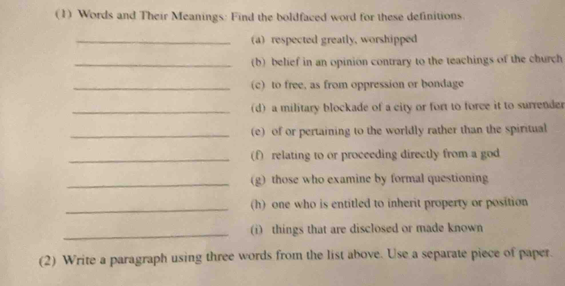 (1) words and their meanings: find the boldfaced word for these definit…