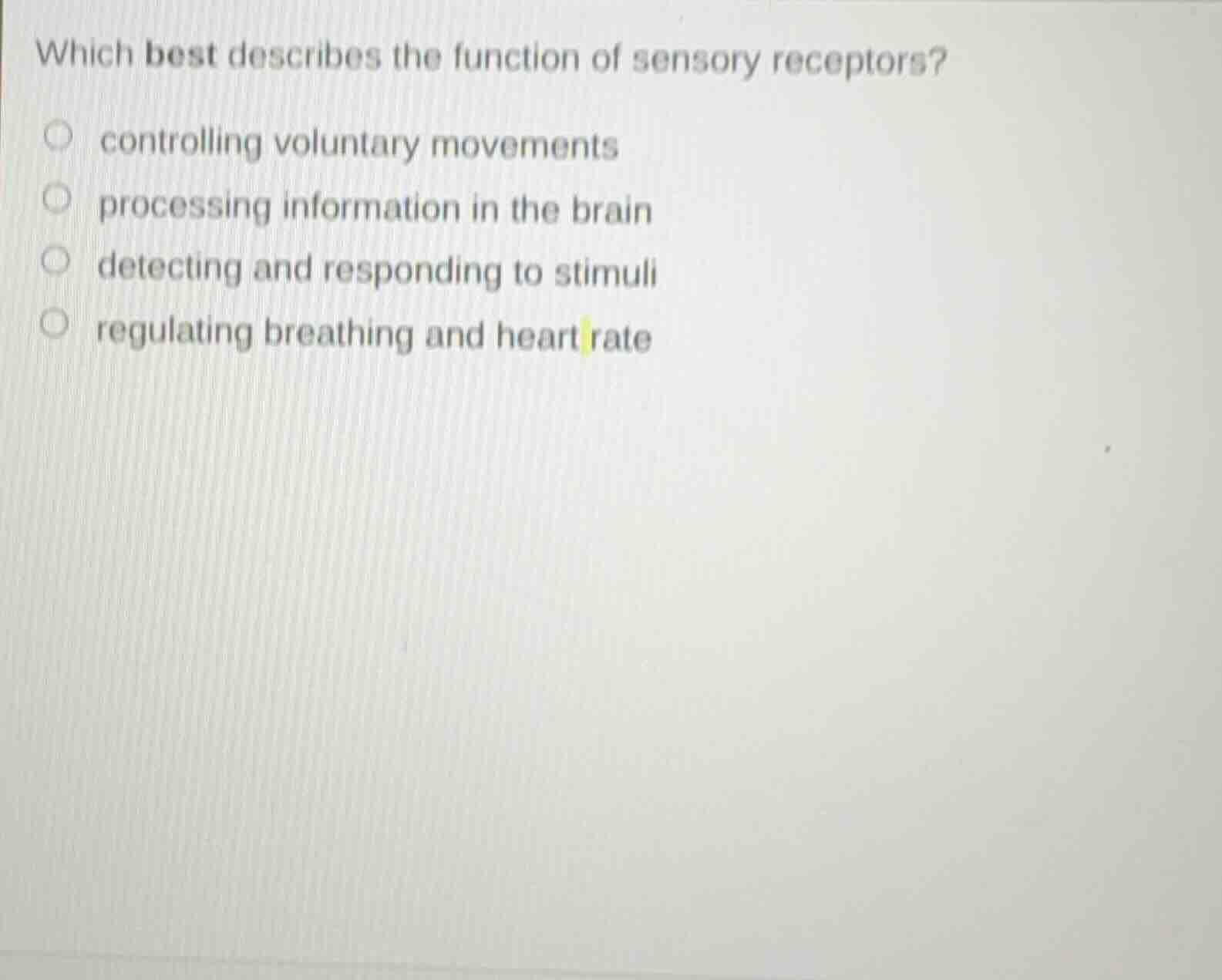 which best describes the function of sensory receptors? controlling vol…
