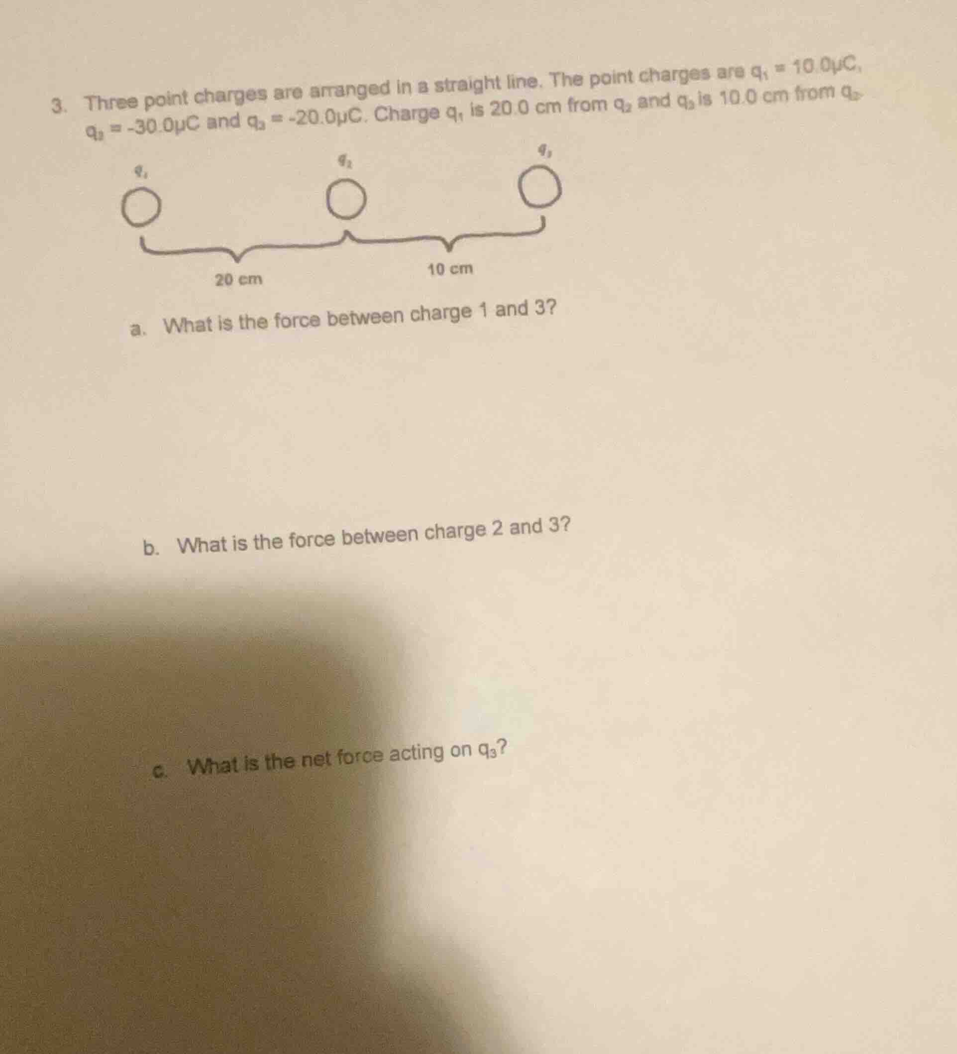3. three point charges are arranged in a straight line. the point charg…