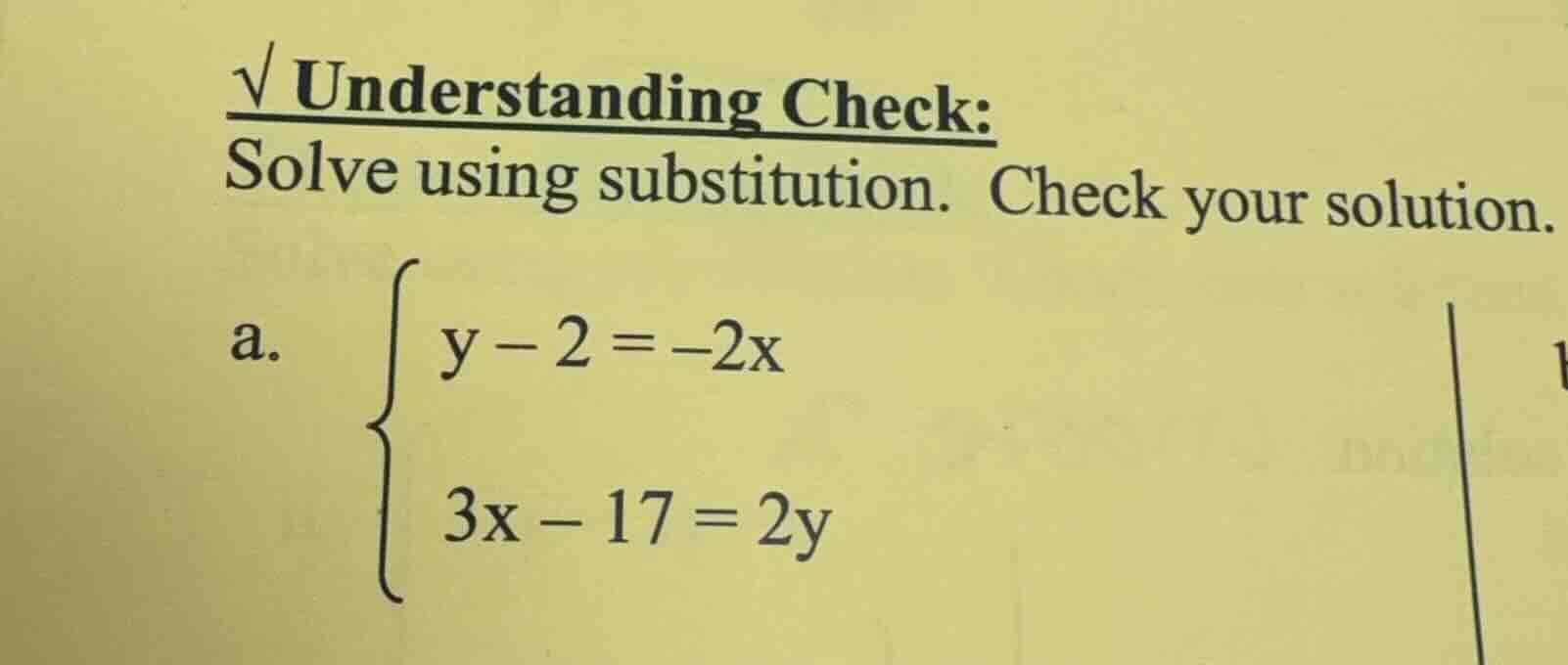 understanding check: solve using substitution. check your solution. a. …
