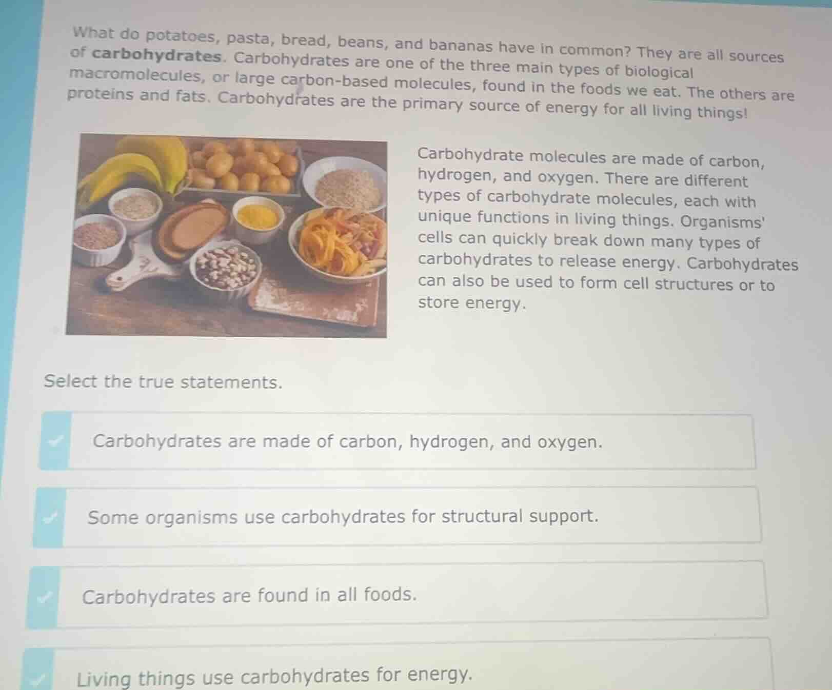 what do potatoes, pasta, bread, beans, and bananas have in common? they…