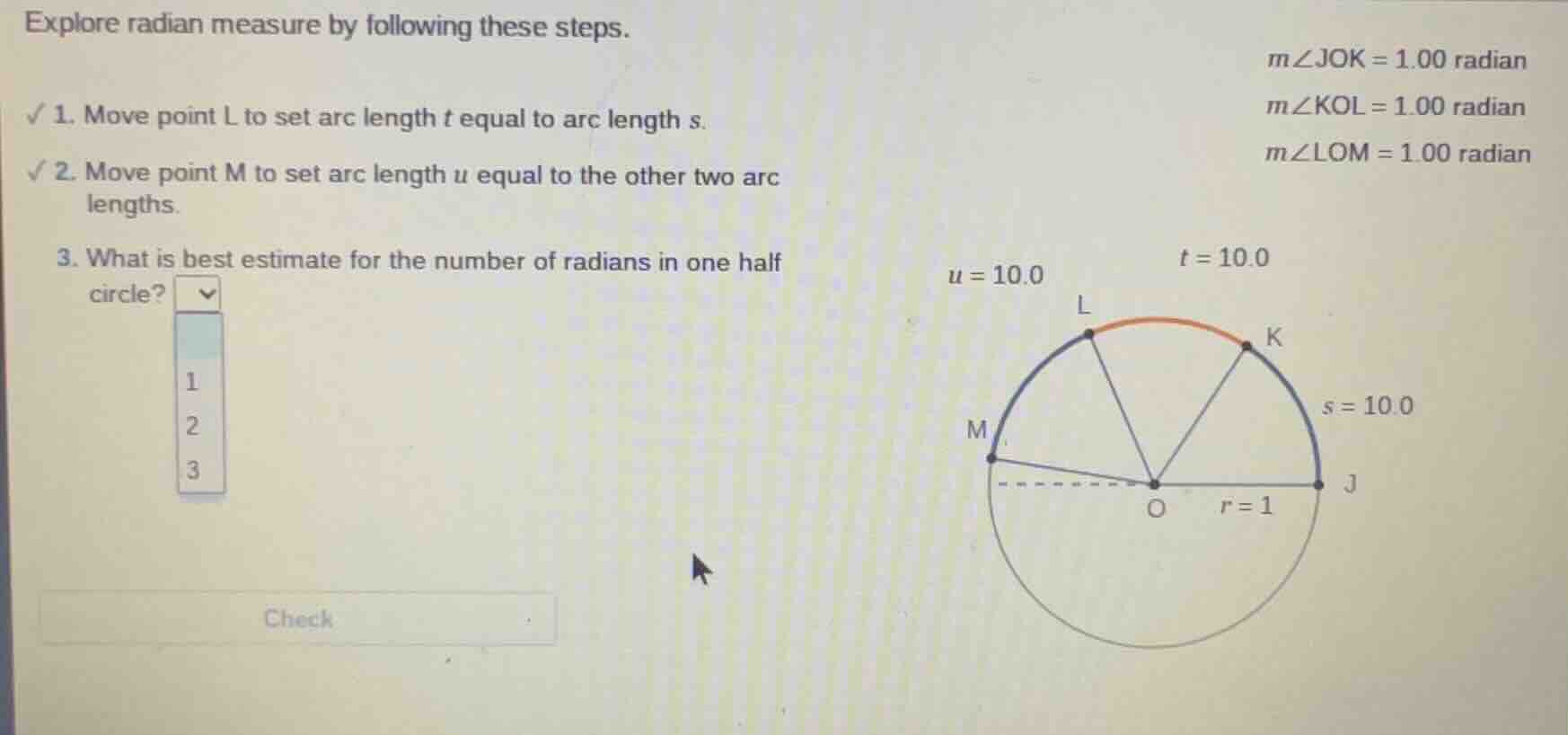 explore radian measure by following these steps. 1. move point l to set…