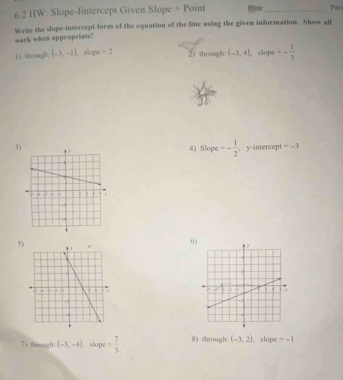 6.2 hw: slope-intercept given slope + point date peri write the slope-i…
