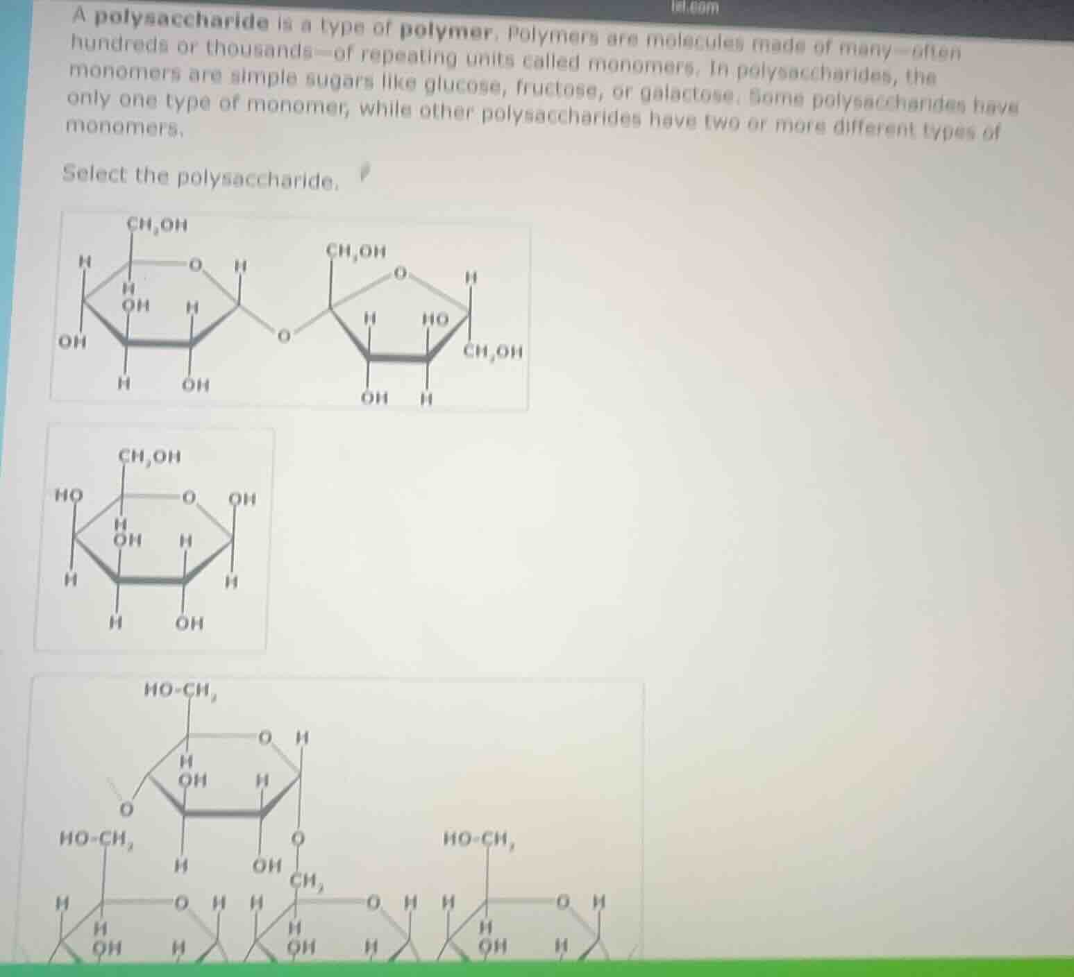 a polysaccharide is a type of polymer. polymers are molecules made of m…