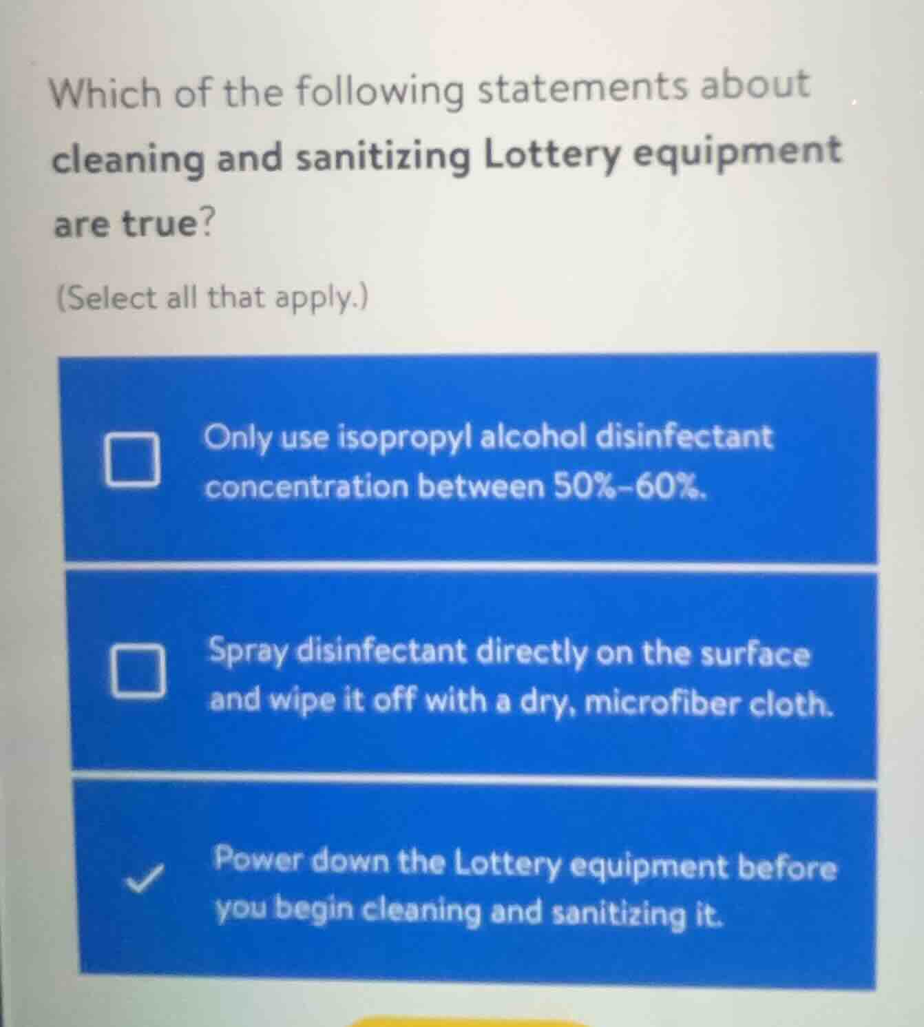 which of the following statements about cleaning and sanitizing lottery…