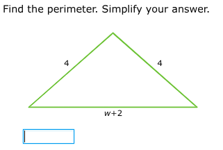 find the perimeter. simplify your answer. (image of an isosceles triang…