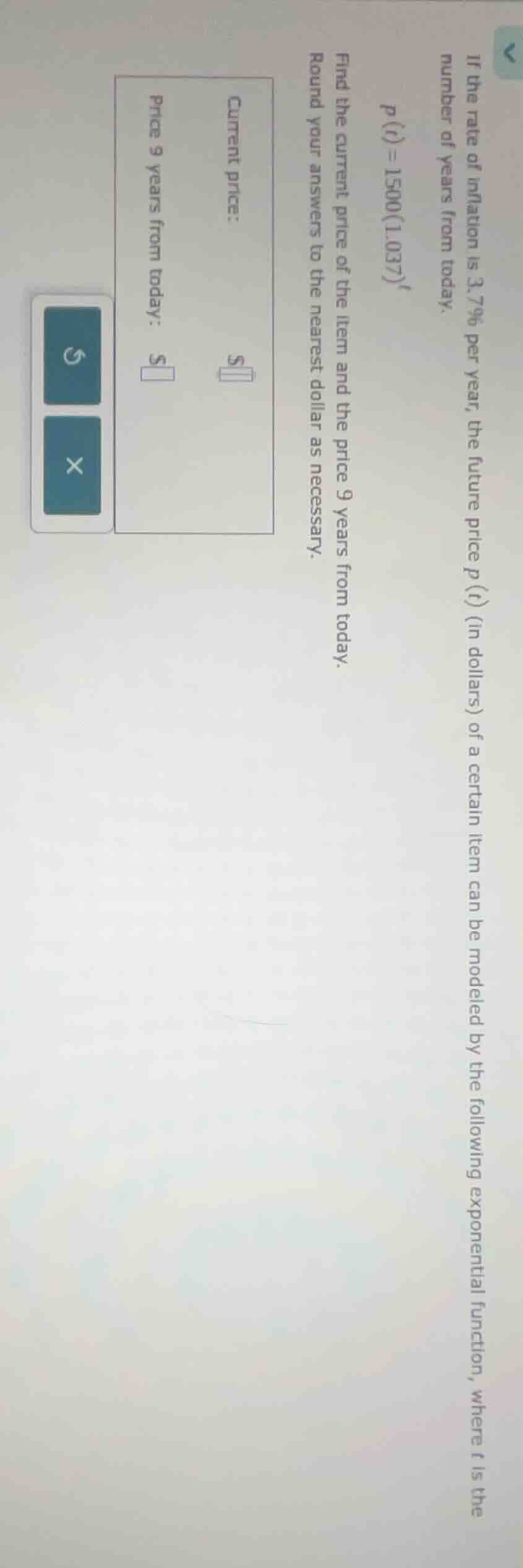 if the rate of inflation is 3.7% per year, the future price ( p(t) ) (i…
