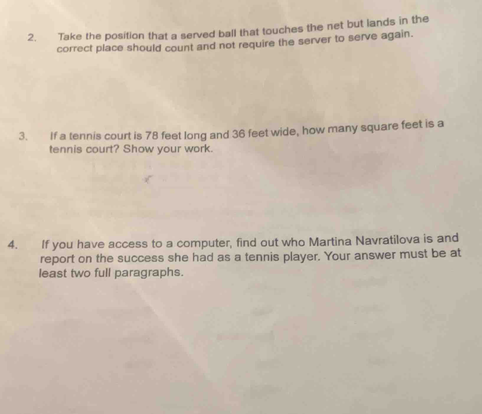3. if a tennis court is 78 feet long and 36 feet wide, how many square …