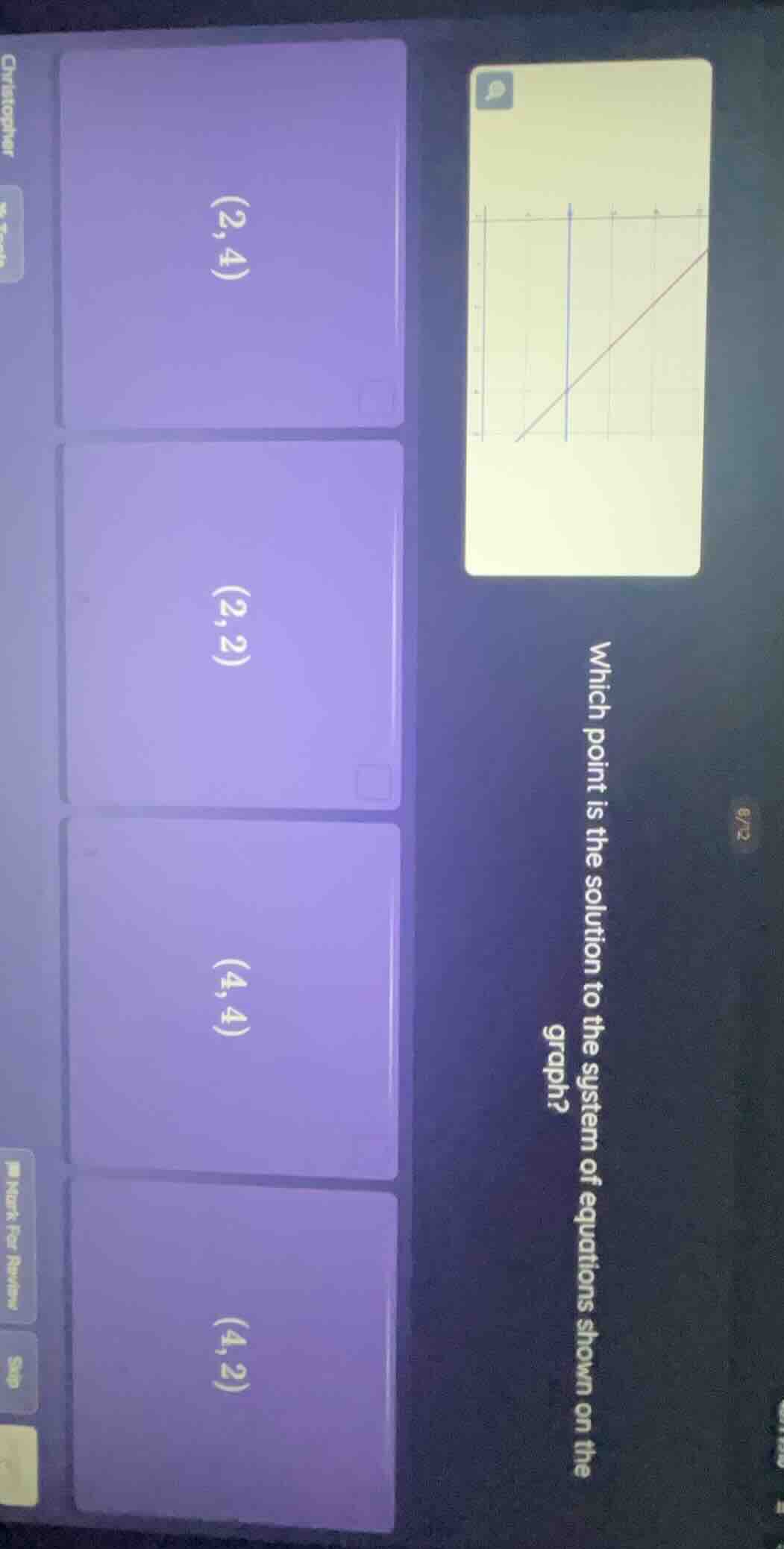 which point is the solution to the system of equations shown on the gra…