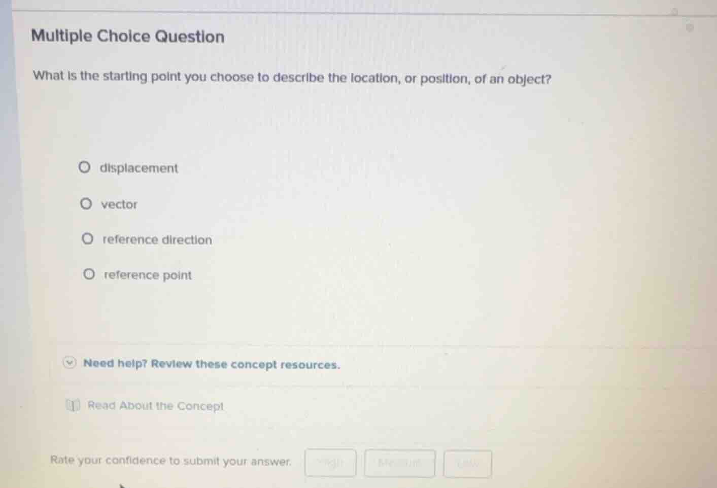 multiple choice question what is the starting point you choose to descr…