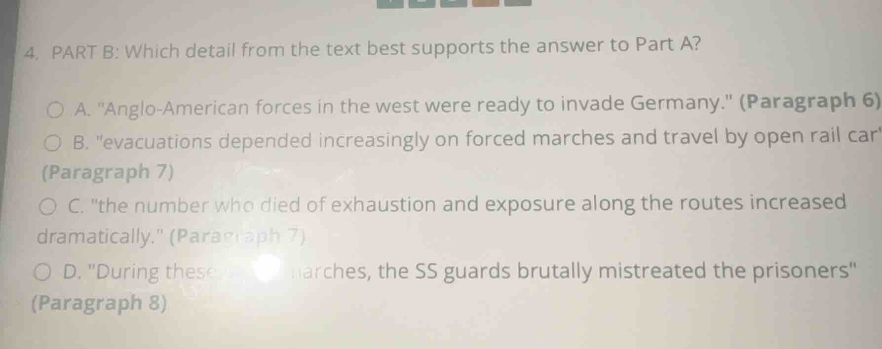 4. part b: which detail from the text best supports the answer to part …