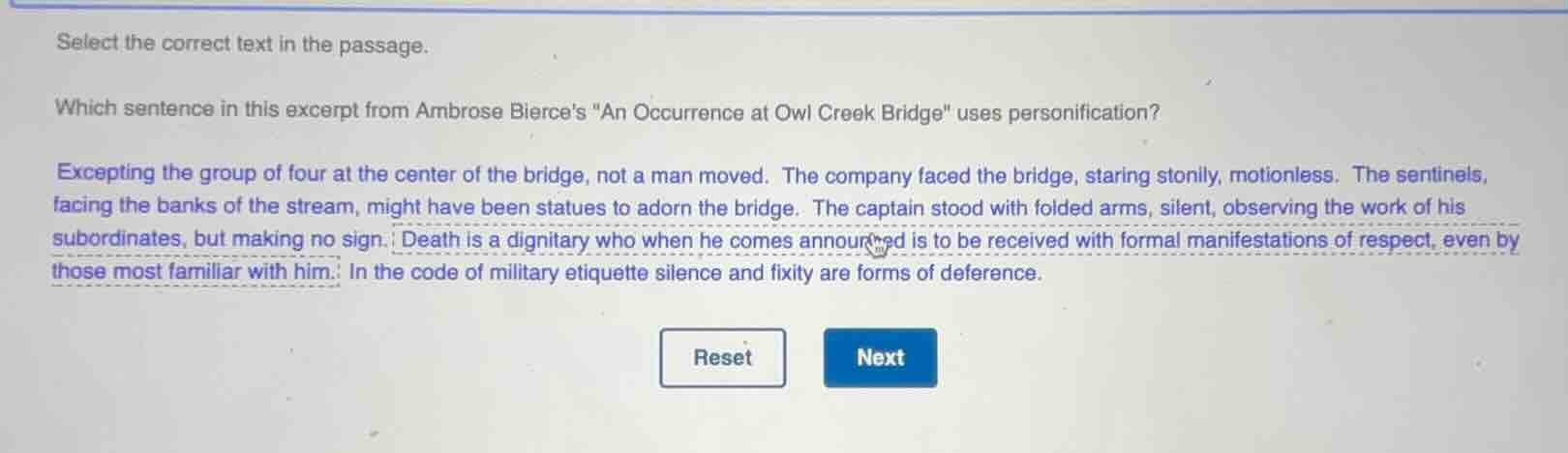select the correct text in the passage. which sentence in this excerpt …