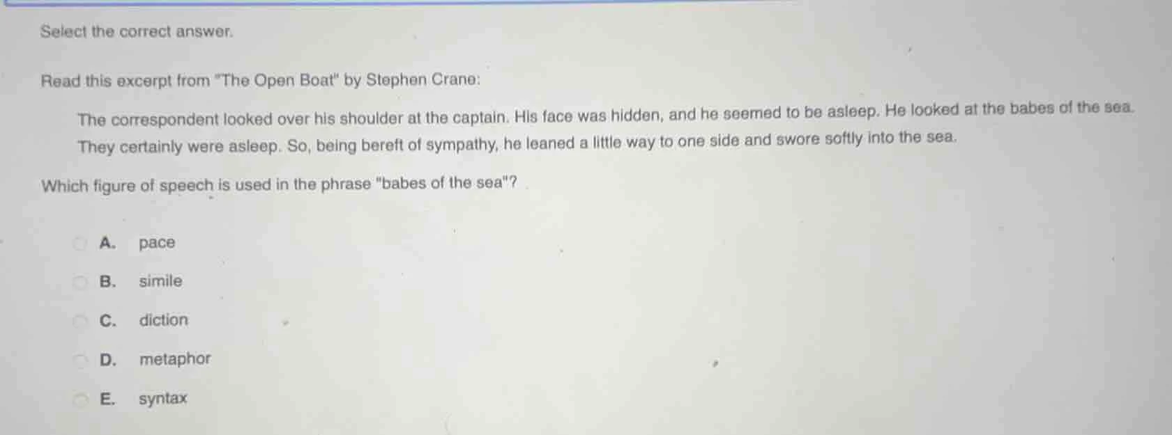 select the correct answer. read this excerpt from \the open boat\ by st…