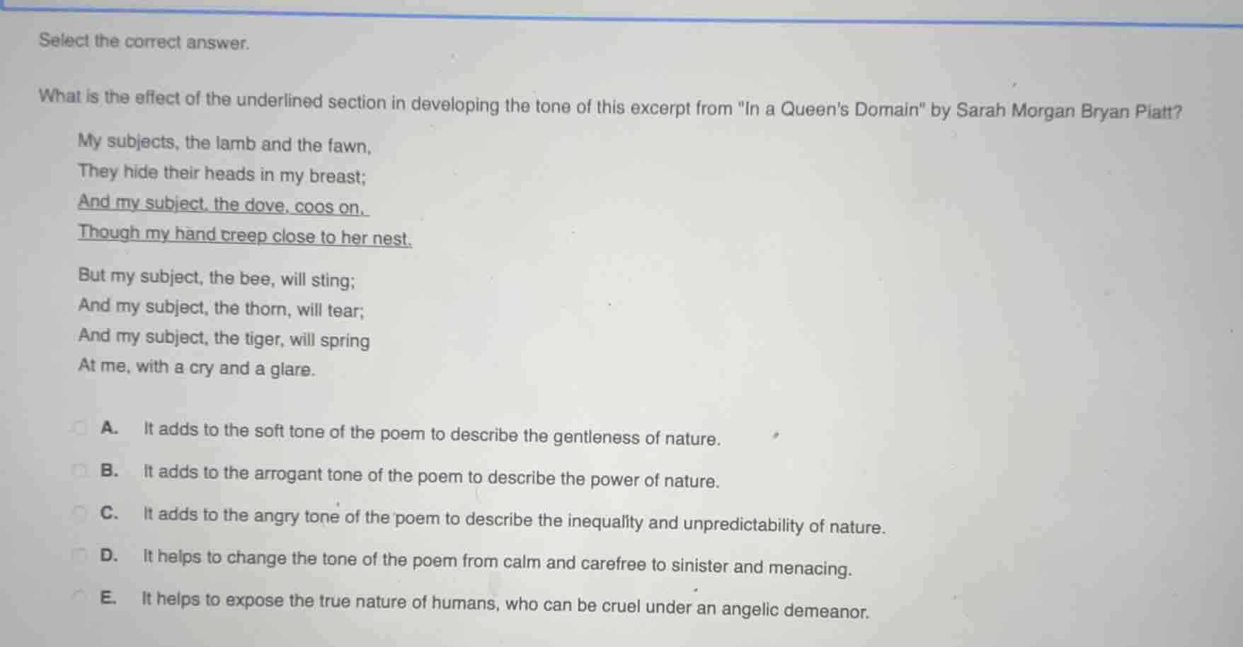 select the correct answer. what is the effect of the underlined section…