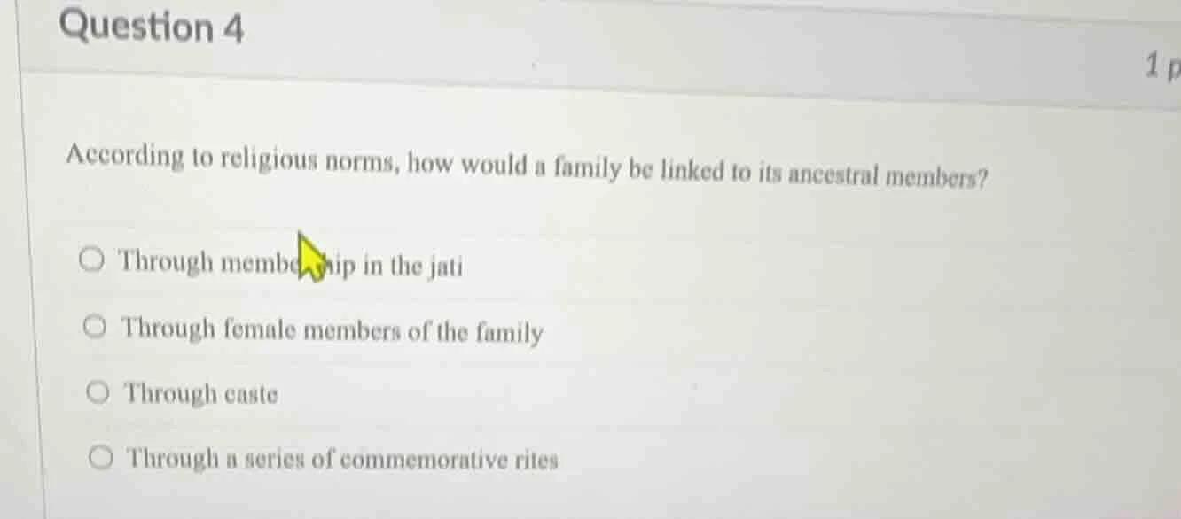question 4 according to religious norms, how would a family be linked t…