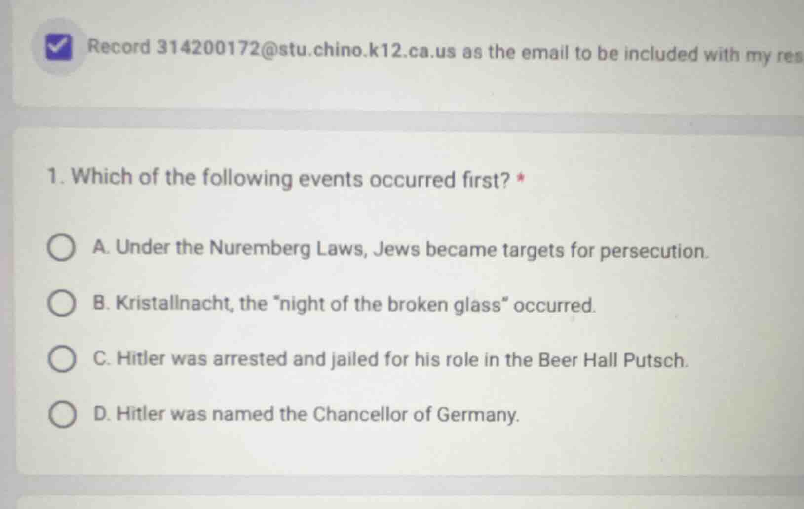 1. which of the following events occurred first? * a. under the nurembe…