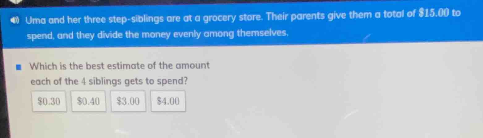 uma and her three step - siblings are at a grocery store. their parents…