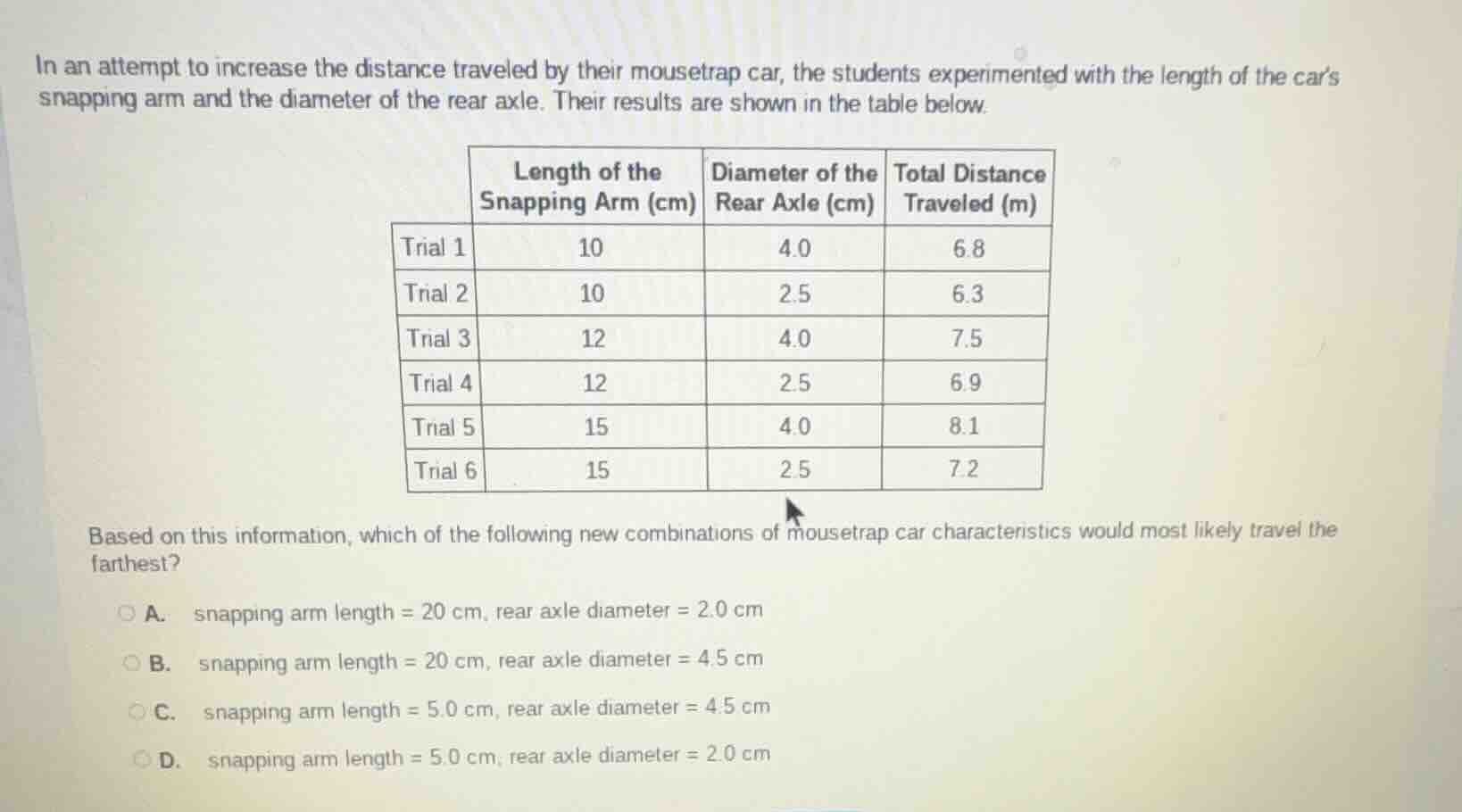 in an attempt to increase the distance traveled by their mousetrap car,…