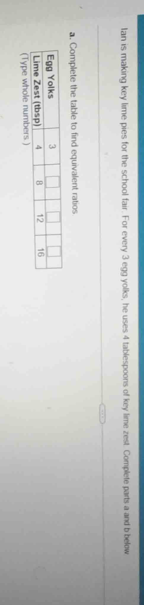 ian is making key lime pies for the school fair. for every 3 egg yolks,…