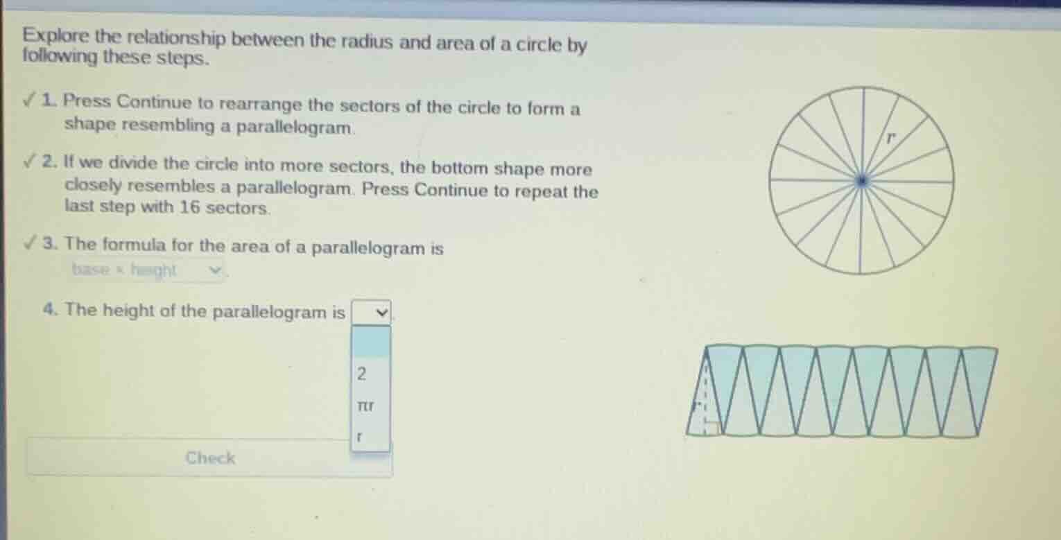explore the relationship between the radius and area of a circle by fol…