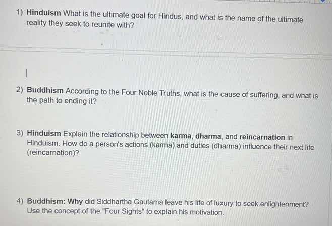 1) hinduism what is the ultimate goal for hindus, and what is the name …