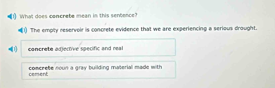 what does concrete mean in this sentence? the empty reservoir is concre…