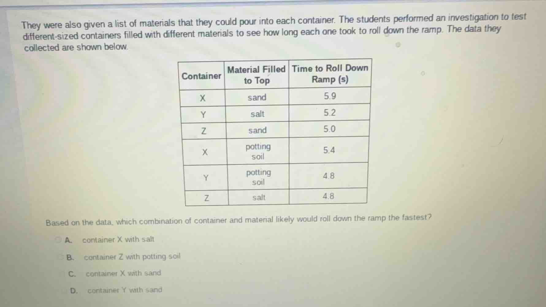 they were also given a list of materials that they could pour into each…