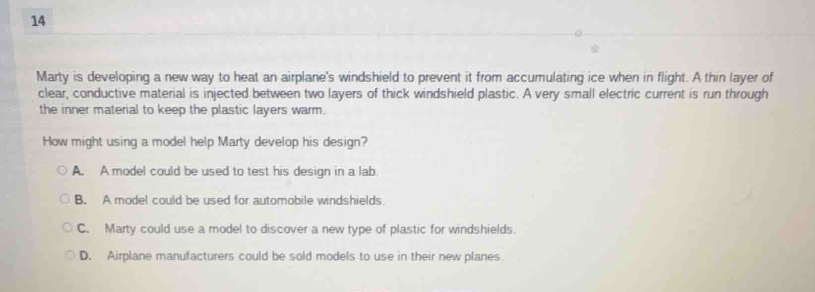14 marty is developing a new way to heat an airplane’s windshield to pr…