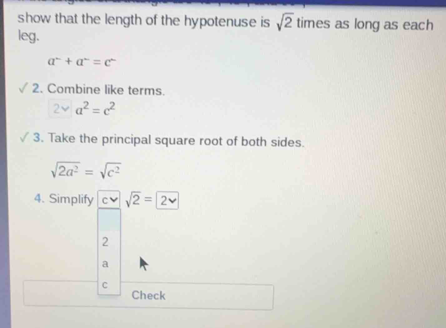 show that the length of the hypotenuse is \\(\\sqrt{2}\\) times as long…