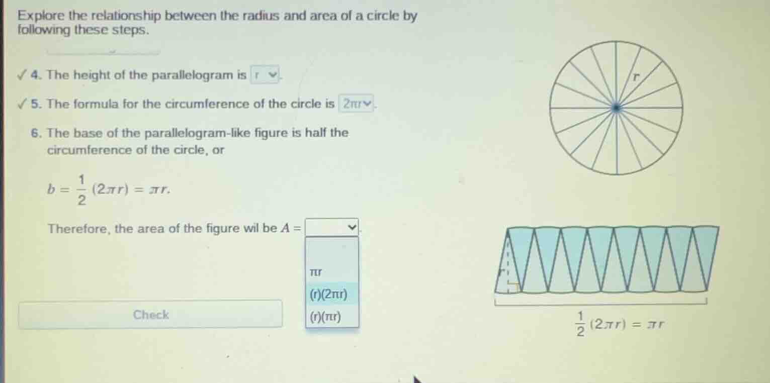 explore the relationship between the radius and area of a circle by fol…