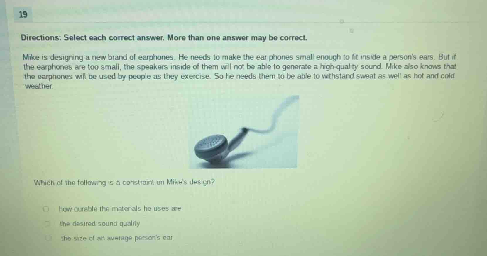19 directions: select each correct answer. more than one answer may be …