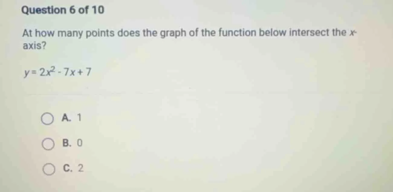 question 6 of 10 at how many points does the graph of the function belo…