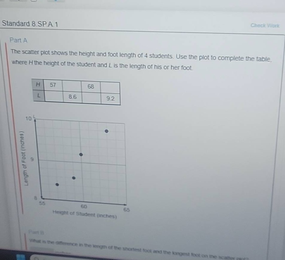 standard 8.spa 1 part a the scatter plot shows the height and foot leng…