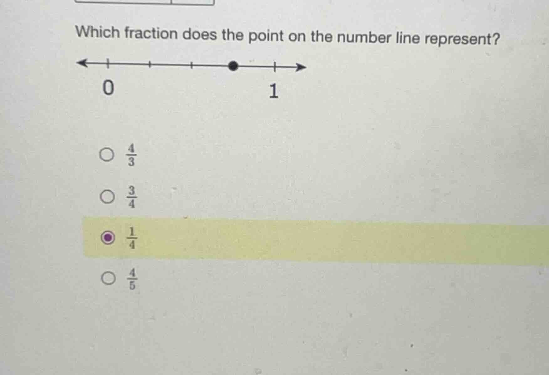 which fraction does the point on the number line represent? 0 1 options…