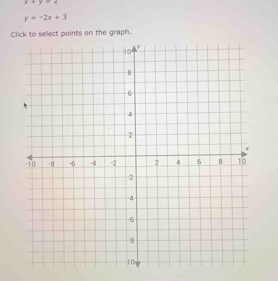 x + y = 2\ y = -2x + 3\ click to select points on the graph.