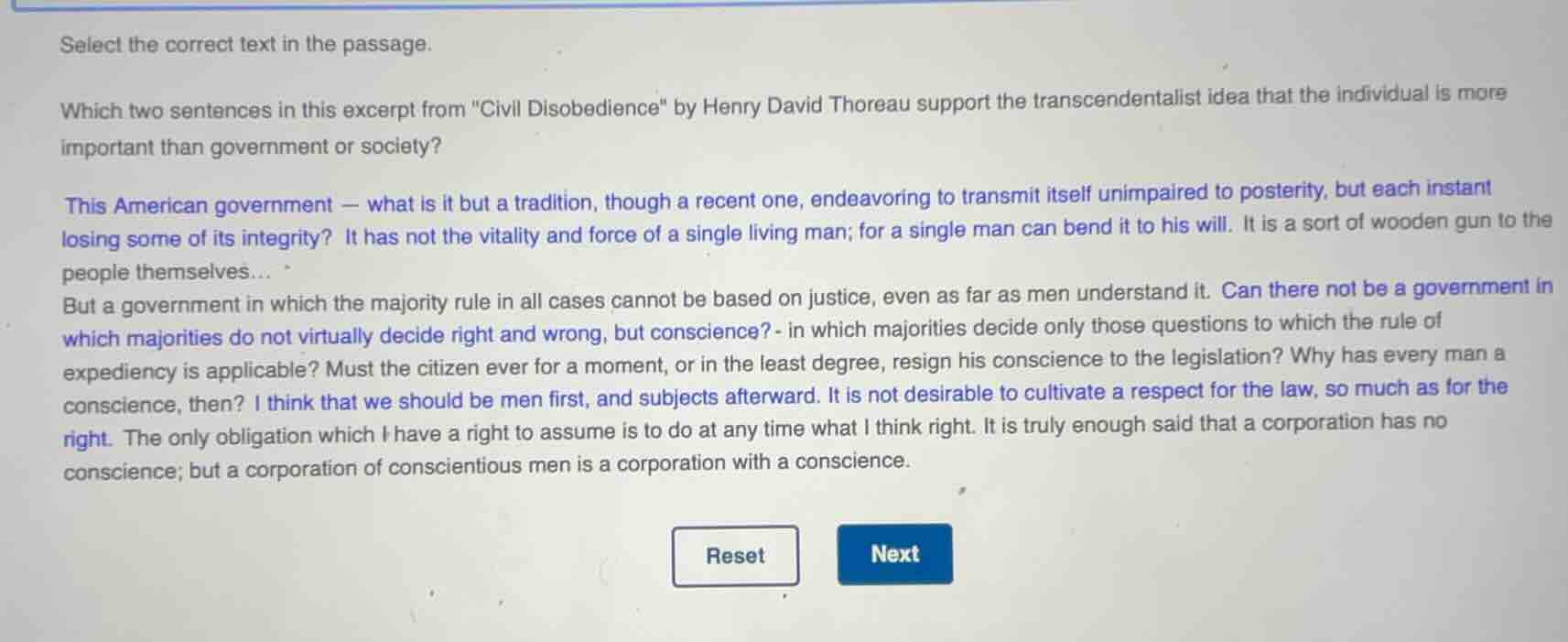 select the correct text in the passage. which two sentences in this exc…