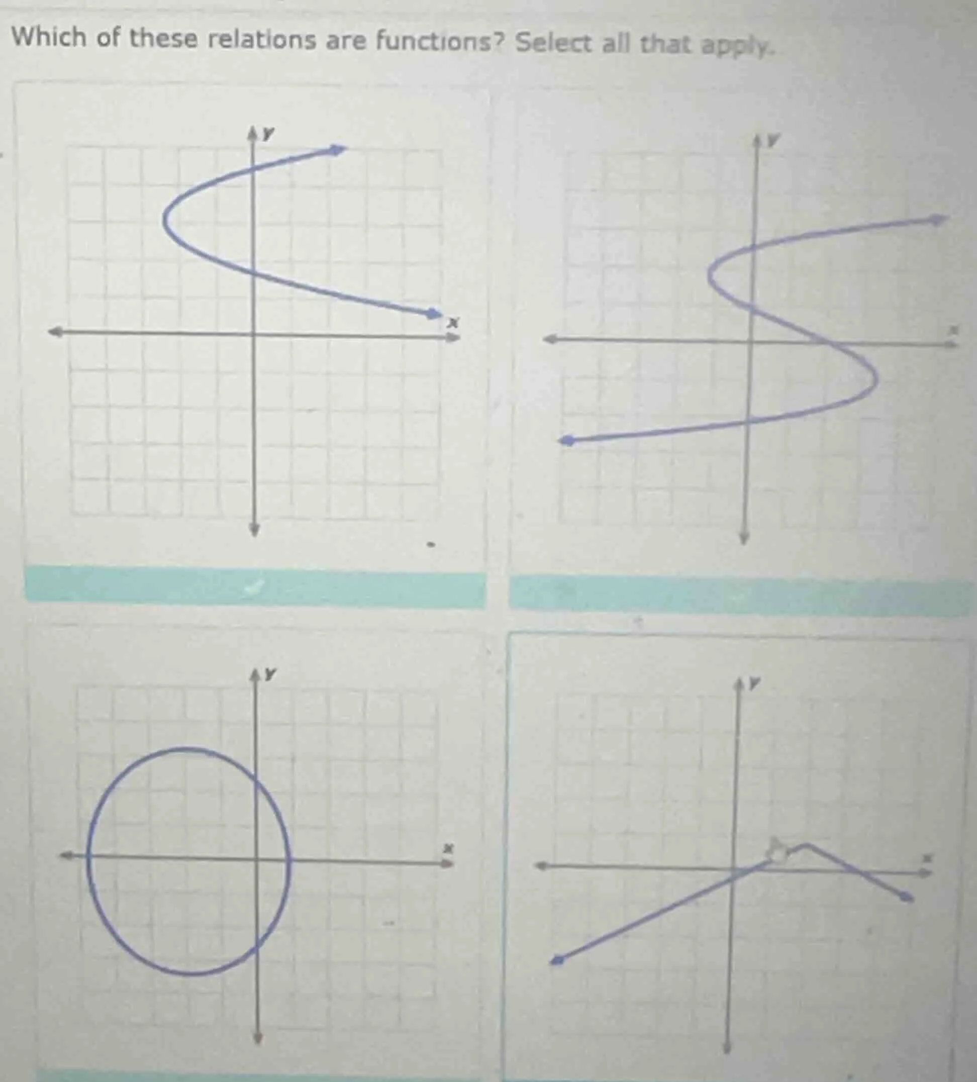 which of these relations are functions? select all that apply.