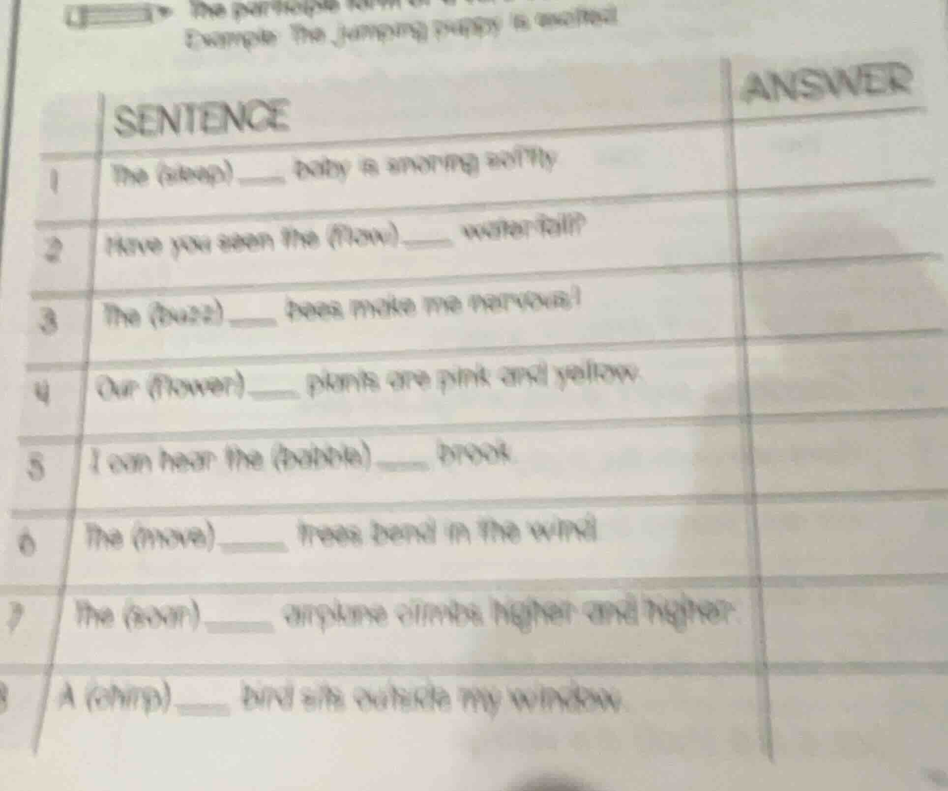 sentence answer 1 the (sleep) ____ baby is snoring softly 2 have you se…