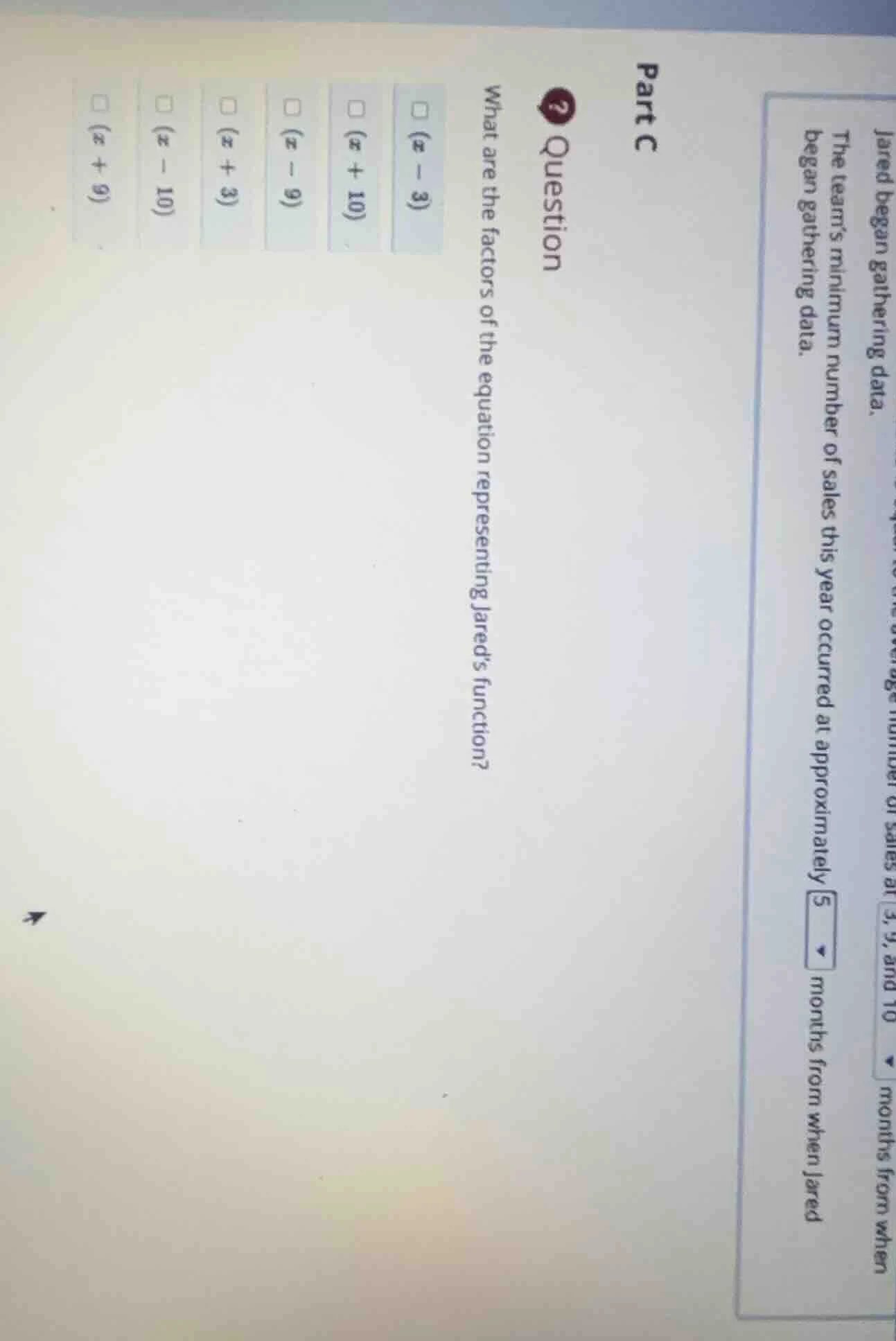 part c question what are the factors of the equation representing jared…