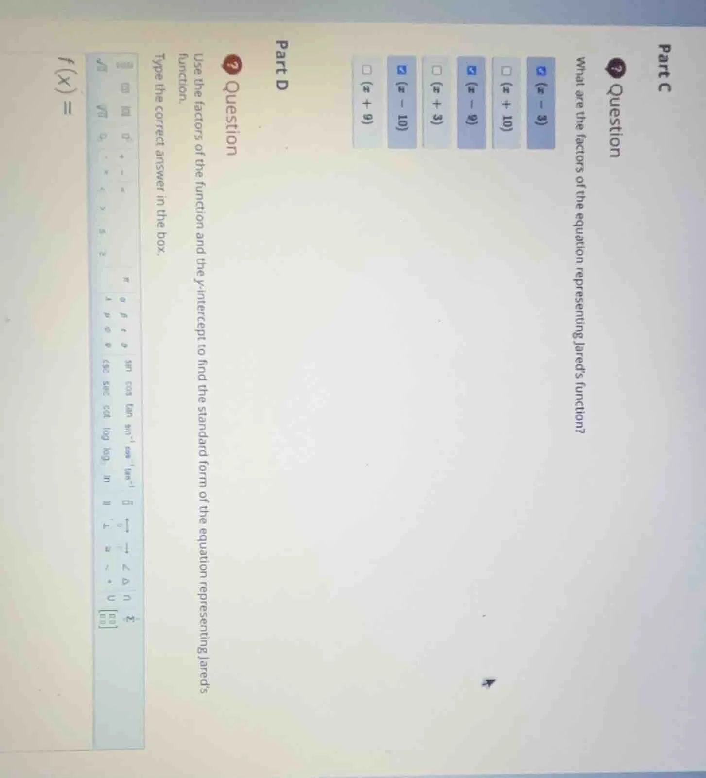 part c question what are the factors of the equation representing jared…